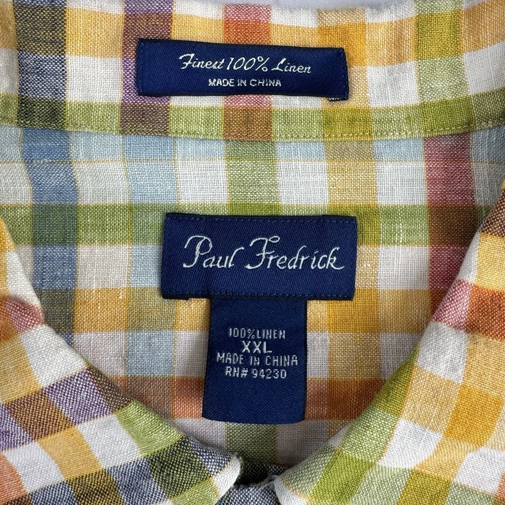 Paul Fredrick 100% Linen Button Up Shirt Mens XXL Rainbow Plaid Long Sleeve - Picture 2 of 5